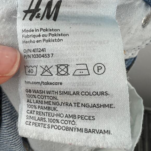 H&M Blue Mom Jeans Cotton Denim Distressed Ultra High Waist Straight Leg Size 4 - Picture 7 of 7